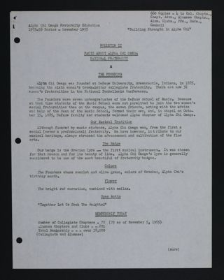 Bulletin II: Facts About Alpha Chi Omega, November 1955