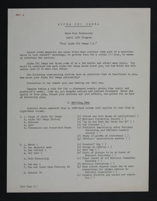 Know Your Fraternity: Your Alpha Chi Omega I.Q., April 1937