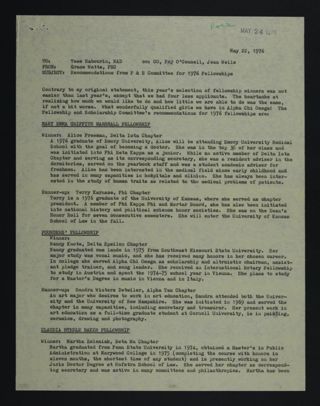 Recommendations from F&S Committee for 1976 Fellowships Report, May 22, 1976