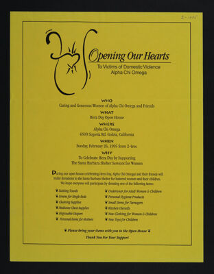 Opening Our Hearts to Victims of Domestic Violence Flier, February 1995