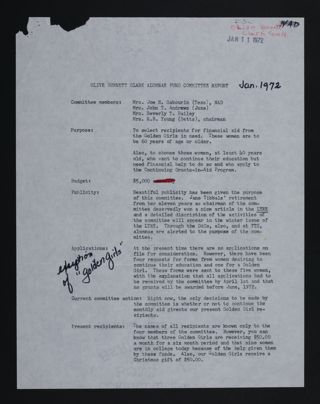 Olive Burnett Clark Alumnae Fund Committee Report, January 1972