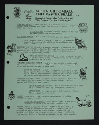 Alpha Chi Omega and Easter Seals...Suggested Cooperative Projects For and With Persons Who Are Handicapped Flier