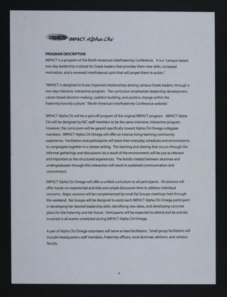 IMPACT Alpha Chi Program Description, c. 2000