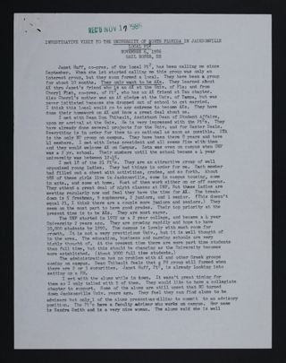 Investigative Visit to the University of North Florida Report, November 6, 1986