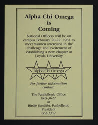 Alpha Chi Omega is Coming - Loyola University Flier, 1984
