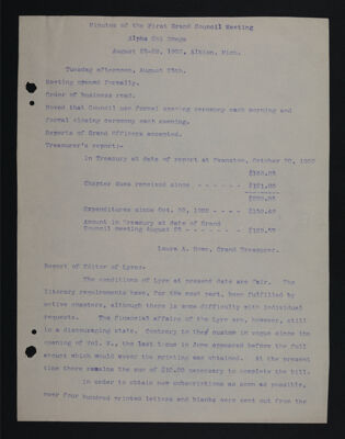 Minutes of the First Grand Council Meeting, August 25-28, 1903