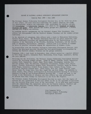 Report of the National Alumnae Membership Development Director, June 1960-June 1962