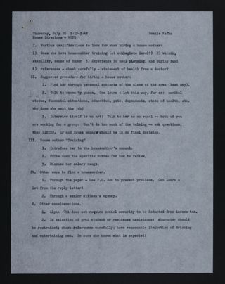House Directors Workshop Outline, July 26, 1973