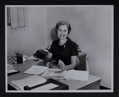 Jody Martindill Working at Desk Photograph, c. 1973-78