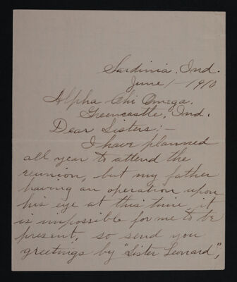 E. Rose Merideth to Sisters Letter, June 1, 1910
