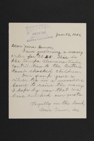 Doris Crum to Mrs. Houser Letter, January 26, 1942