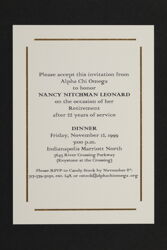 Nancy Nitchman Leonard Retirement Celebration Invitation, 1999