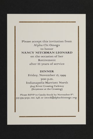 Nancy Nitchman Leonard Retirement Celebration Invitation, 1999