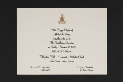 Zeta Kappa Chapter Installation Reception Invitation, 1979