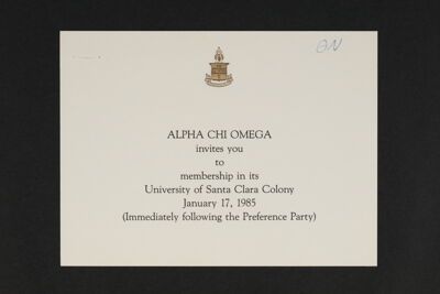 University of Santa Clara Colony Membership Invitation, 1985
