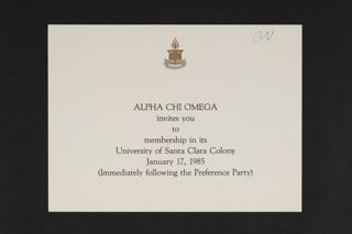 University of Santa Clara Colony Membership Invitation, 1985