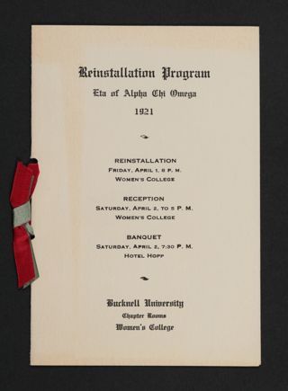 Reinstallation Program of Eta Chapter, April 1-2, 1921