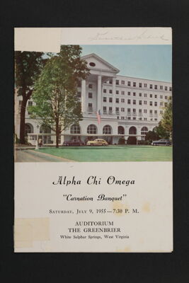 Alpha Chi Omega Carnation Banquet Program, July 9, 1955