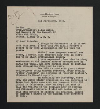 James Howe to Mrs. Gilbert L. Van Auken Letter, May 15, 1933