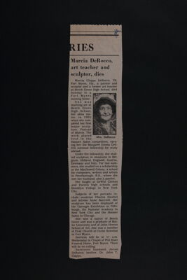 Marcia DeRocco, Art Teacher and Sculptor, Dies Newspaper Clipping, c. June 23, 1987