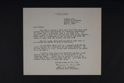 Myrna V. Bennett to Sister Letter, May 21, 1920