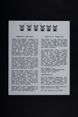 Gamma Chi Property Management Team Newsletter, January 27, 1988