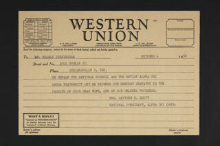 Mrs. Matthew H. Scott to Scobey Cunningham Telegram, October 4, 1950