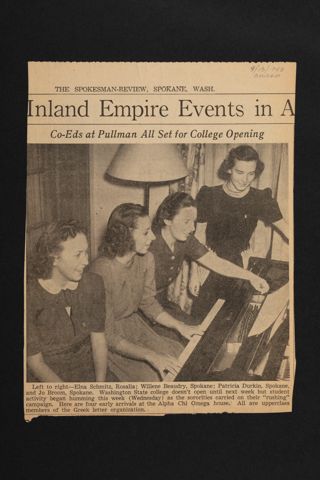 Co-Eds at Pullman All Set for College Opening Clipping, September 13, 1940