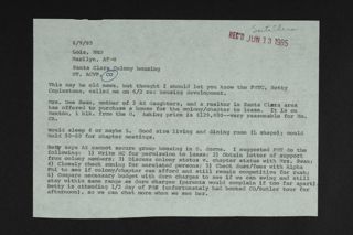 Santa Clara Prospective Chapter Housing Memo, June 9, 1985