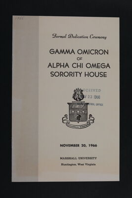 Gamma Omicron Chapter House Formal Dedication Ceremony, November 20, 1966
