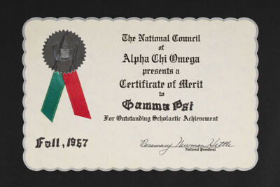 Certificate of Merit for Outstanding Scholastic Achievement, Fall 1967