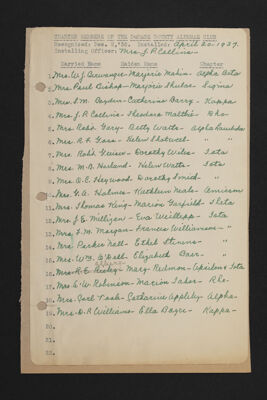 Charter Members of the DuPage County Alumnae Club Signatures List, April 20, 1937