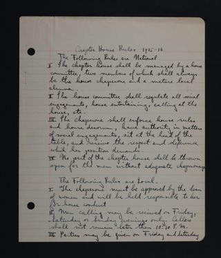 Xi Chapter House Rules, 1915-16