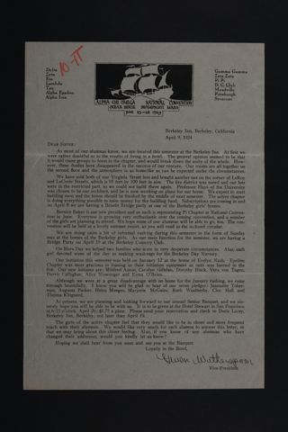 Gwen Witherspoon to Alumnae Letter, April 9, 1924