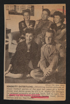 Sorority Entertains Newspaper Clipping, c. 1944-46