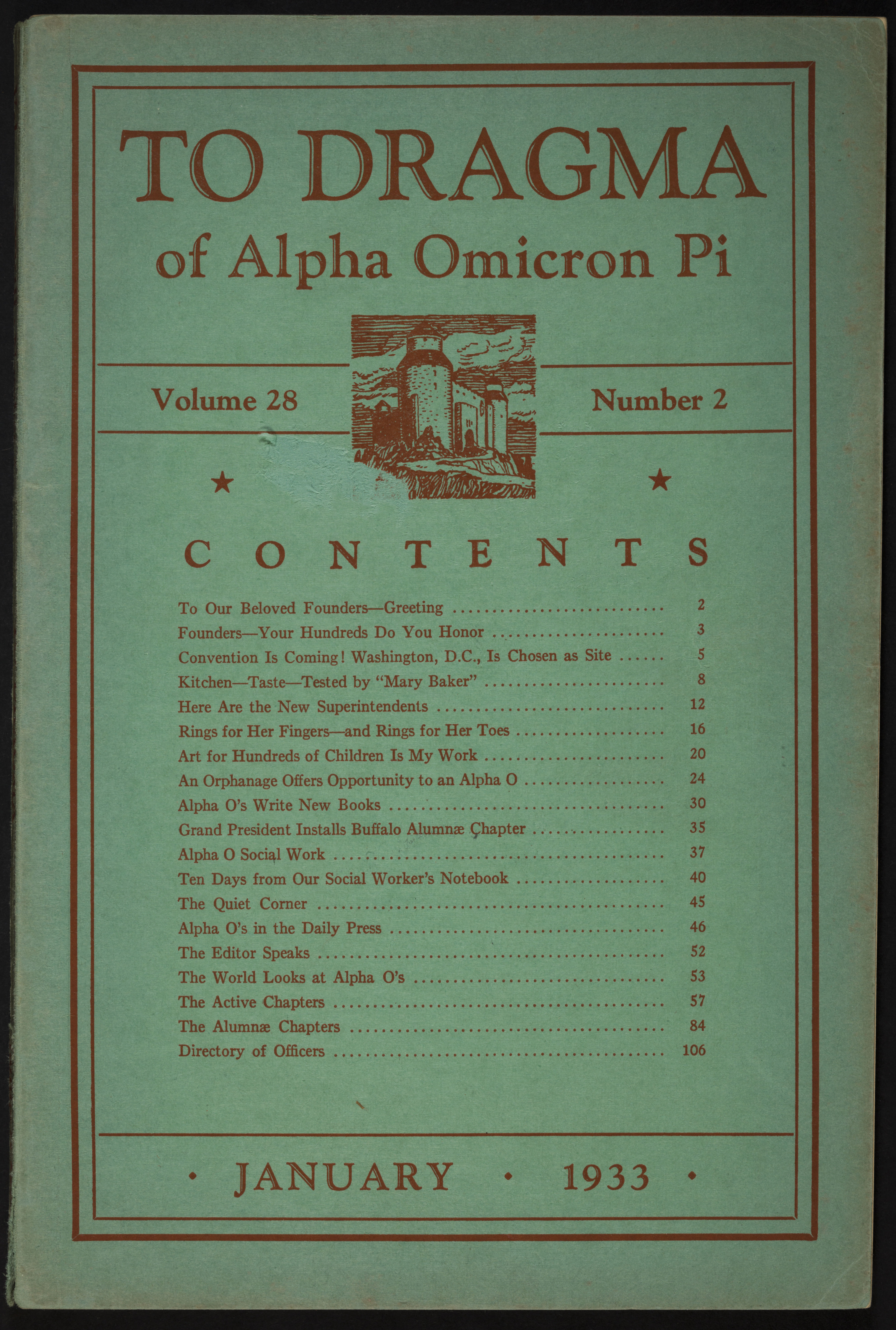 To Dragma of Alpha Omicron Pi, Vol. 28, No. 2, January 1933