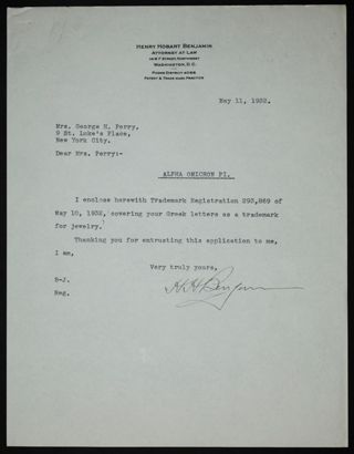 Henry Hobart Benjamin to Stella Perry Letter, May 11, 1932