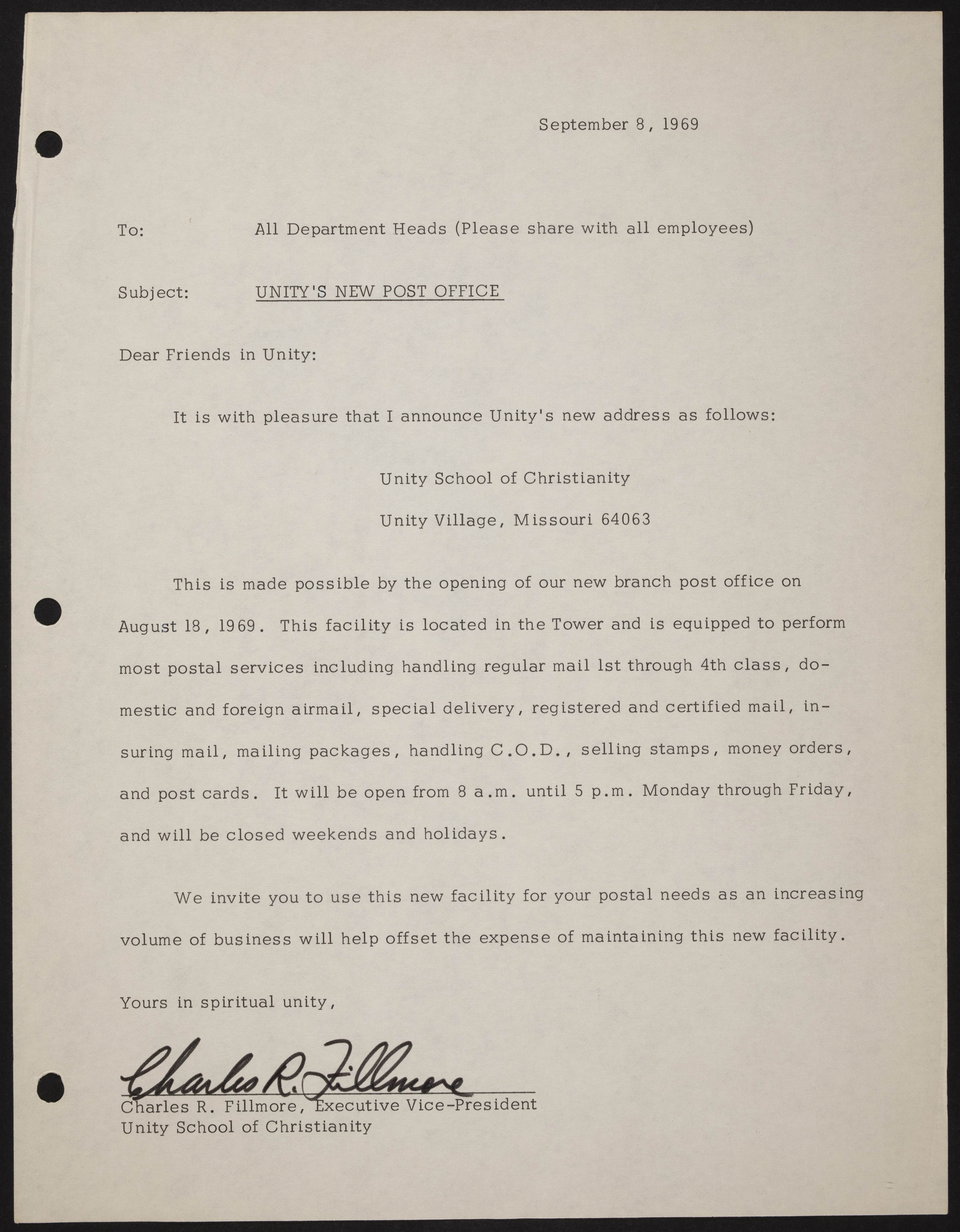 Unity Village Official Address