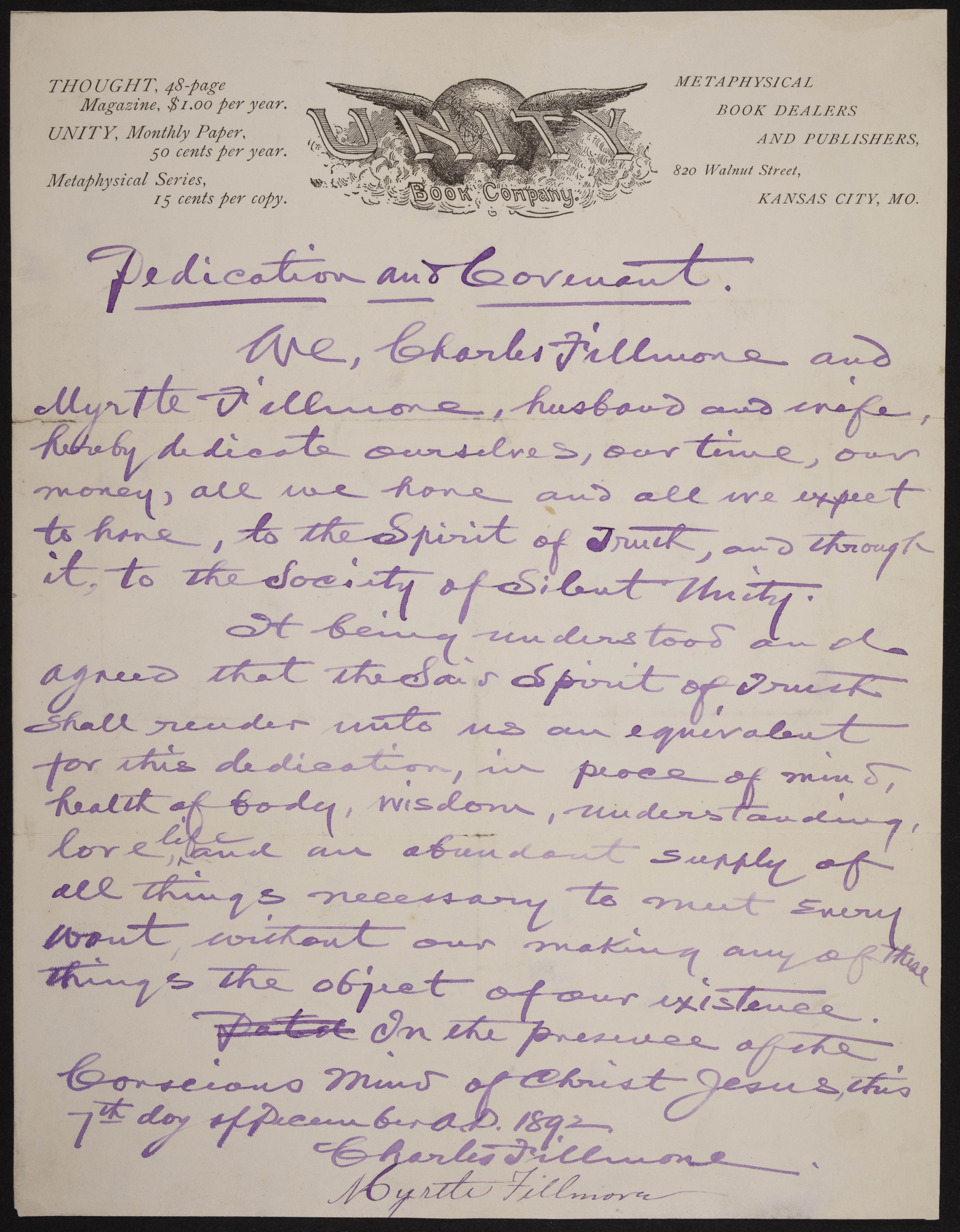 Dedication and Covenant Signed