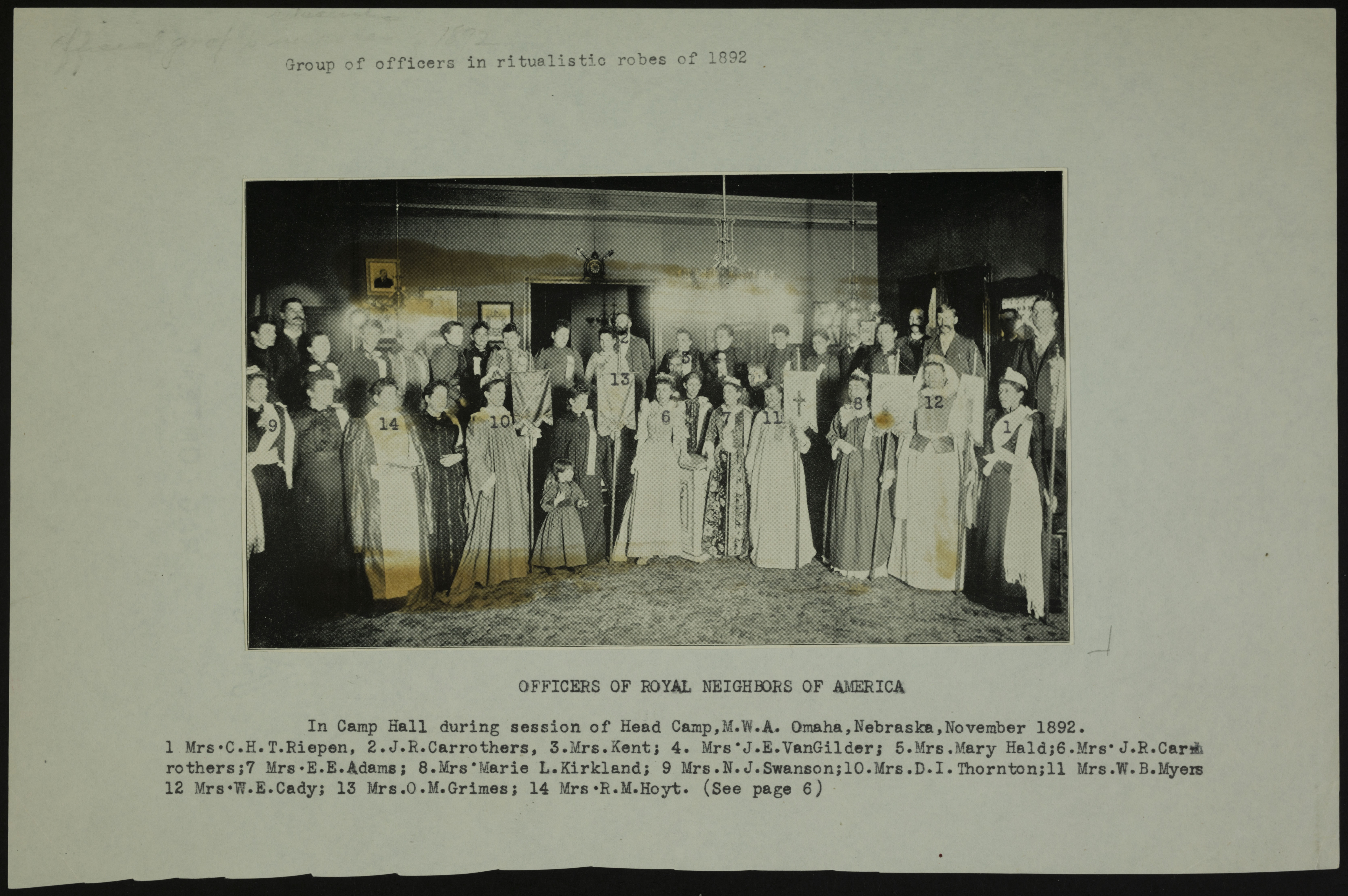 Officers of Royal Neighbors of America Photograph, November 1892