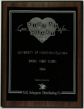 University of Missouri Greek Week Queen Plaque, 1984