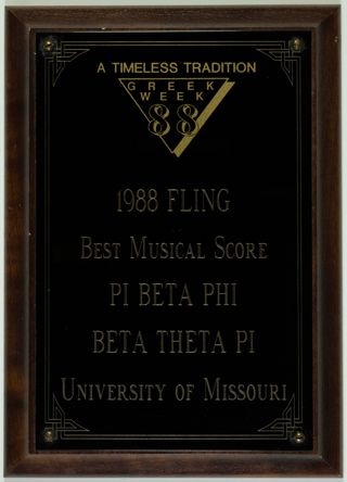 University of Missouri Greek Week Fling Best Musical Score Plaque, 1988