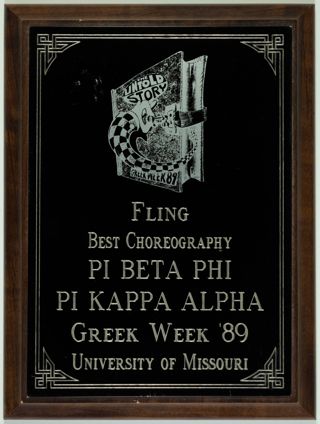 University of Missouri Greek Week Fling Best Choreography Plaque, 1989