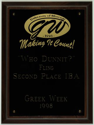 University of Missouri Greek Week Fling Second Place Plaque, 1998