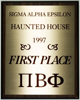 Sigma Alpha Epsilon Haunted House First Place Plaque, 1997