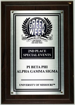 University of Missouri Greek Week Second Place Special Events Plaque, 2012