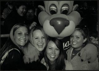 Four Missouri Alpha Chapter Members With Lion Mascot Photograph, August 9, 2005