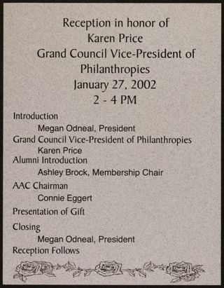 Karen Price Reception Program, January 27, 2002