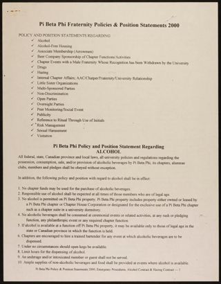 Pi Beta Phi Fraternity Policies & Position Statements, 2000