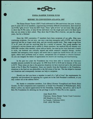 Emma Harper Turner Fund Report to Convention, 1997